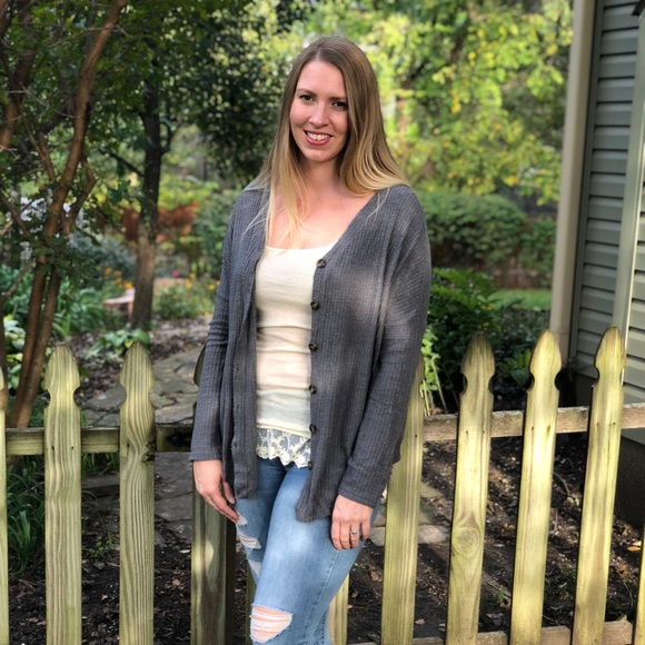 Gray Waffle Knit Button Down - Picture 2 of 3